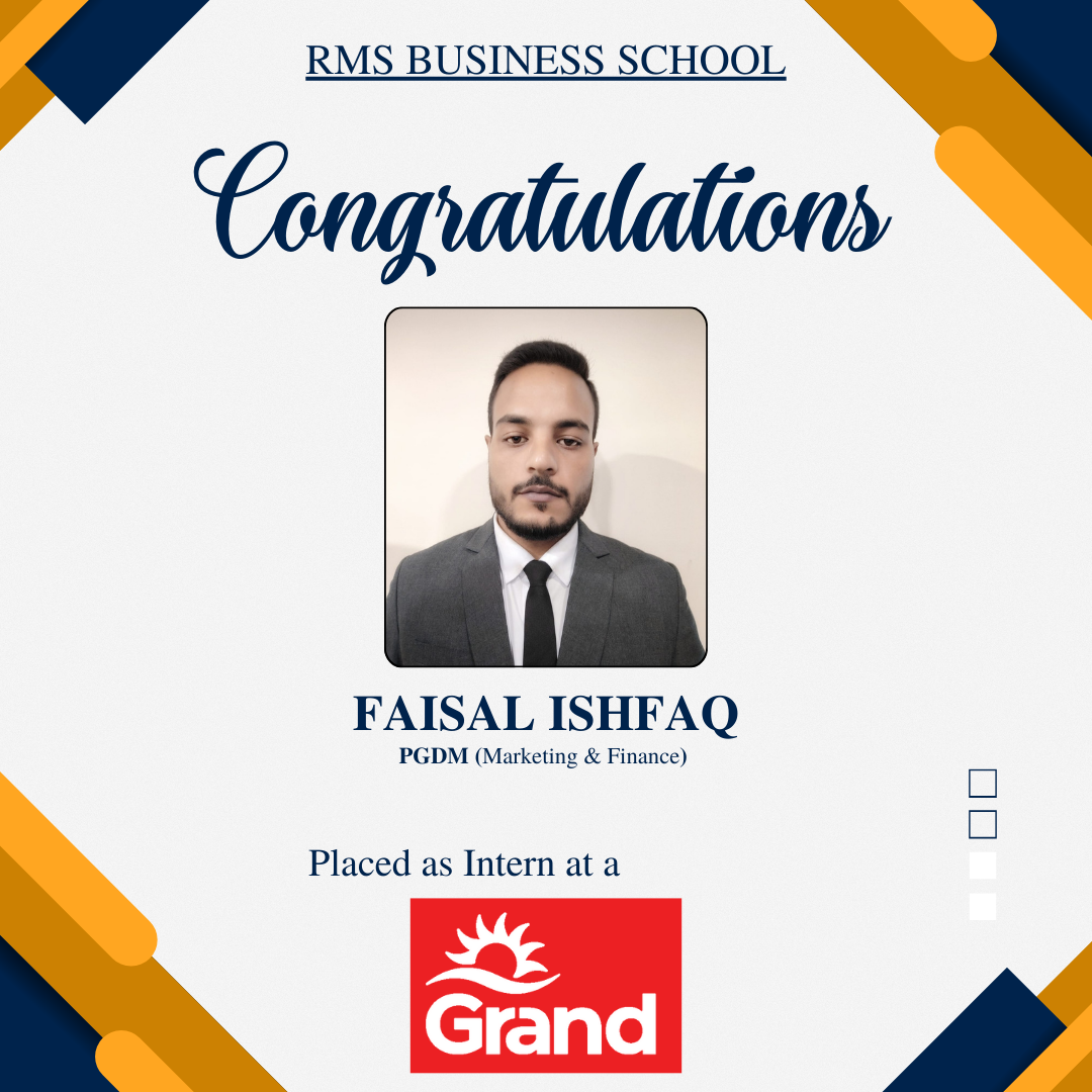 PGDM student placed as an intern at Grand | RMS Business School