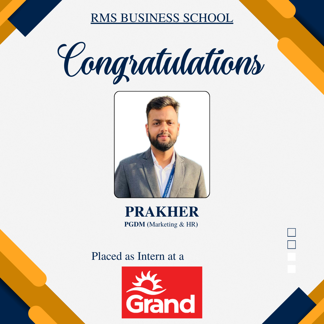 PGDM student placed as an intern at Grand | RMS Business School